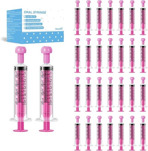 30Pcs 5ml Children Oral Syringes, Liquid Plastic Syringe,Colorful Measuring Tools Individually Sealed for Feeding,Baby Medicine Syringes with Caps(Purple) in Kuwait