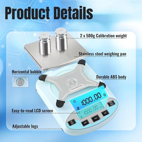 Lab Scale 6000g x 0.01g Digital Scale 0.01g Gram Accuracy, High Precision Electronic Analytical Balance, 13 Unit Conversion Scale for Kitchen Laboratory Jewelry Scientific Weighing (500g*2) in Kuwait