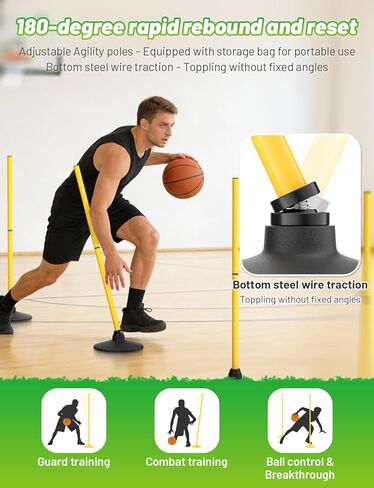 GHB Agility Poles 4 Pack 50" Rebound Sports Basketball Training Poles,Detachable Speed Training Equipment Football Accessories with Rubber Base in Kuwait