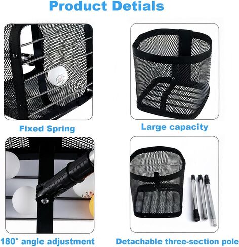 قادوس مسترد الكرة مع حامل علوي، جزء علوي خفيف الوزن لالتقاط الكرة مع مقبض قابل للتعديل مقاس 30-40 بوصة وحزام كتف، جامع كرات محمول لكرات المخلل والتنس وتنس الطاولة in Kuwait