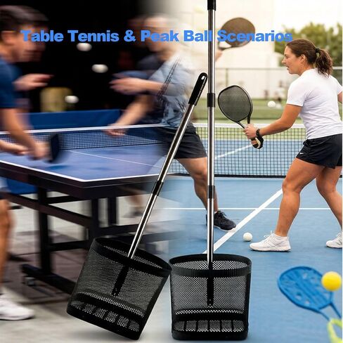 قادوس مسترد الكرة مع حامل علوي، جزء علوي خفيف الوزن لالتقاط الكرة مع مقبض قابل للتعديل مقاس 30-40 بوصة وحزام كتف، جامع كرات محمول لكرات المخلل والتنس وتنس الطاولة in Kuwait