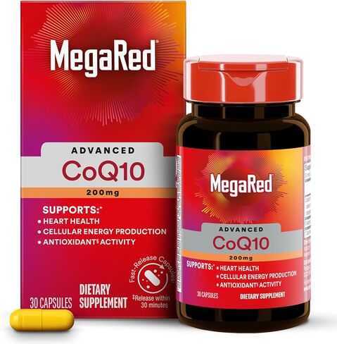 مكملات MegaRed Advanced CoQ10 - 200 مجم لكل جرعة، مضاد أكسدة قوي يدعم إنتاج الطاقة الخلوية ويحمي من الجذور الحرة* - 30 كبسولة من الإنزيم المساعد Q10، 30 وجبة in Kuwait