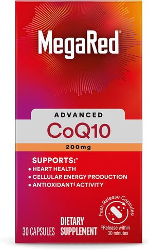 مكملات MegaRed Advanced CoQ10 - 200 مجم لكل جرعة، مضاد أكسدة قوي يدعم إنتاج الطاقة الخلوية ويحمي من الجذور الحرة* - 30 كبسولة من الإنزيم المساعد Q10، 30 وجبة in Kuwait