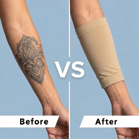 4 أزواج من الأكمام لتغطية الوشم للنساء، أكمام ذراع ضاغطة للساعد بلون البشرة، شريط تغطية الندبات بلون عاري قابل للتنفس للمكتب والعمل (عاري) in Kuwait