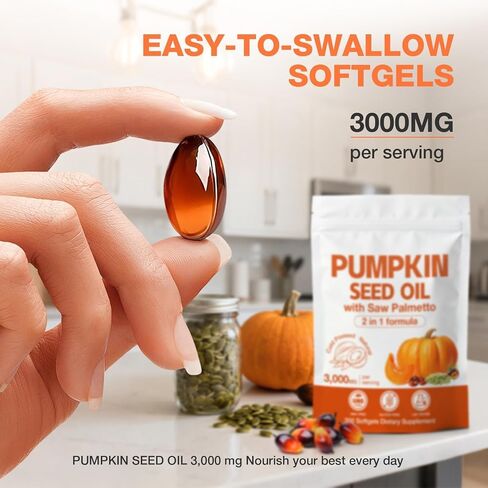 Pumpkin Seed Oil with Saw Palmetto Capsules 300 Softgels - 3000mg Max Strength, Cold-Pressed, Supports Hair, Urinary, Bladder & Prostate Health, Boosts Immunity, Non-GMO in Kuwait