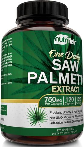 NutriFlair Saw Palmetto Extract 750mg, 120 Capsules - Natural Prostate Supplement & Berry Health Support - Helps Block DHT to Prevent Hair Loss and Helps Reduce Frequent Urination, for Women and Men in Kuwait