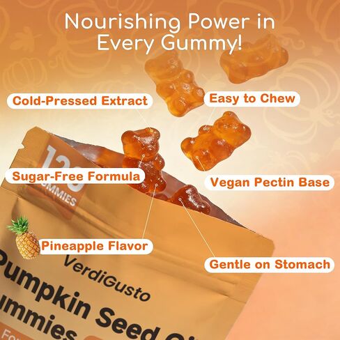 120 Count Pumpkin Seed Oil Gummies with Saw Palmetto | 5,000 mg Cold-Pressed Extract | Sugar-Free Pineapple Flavor | Supports Hair, Skin & Prostate Health | Pumpkin Seed Oil Supplement for Men & Women in Kuwait