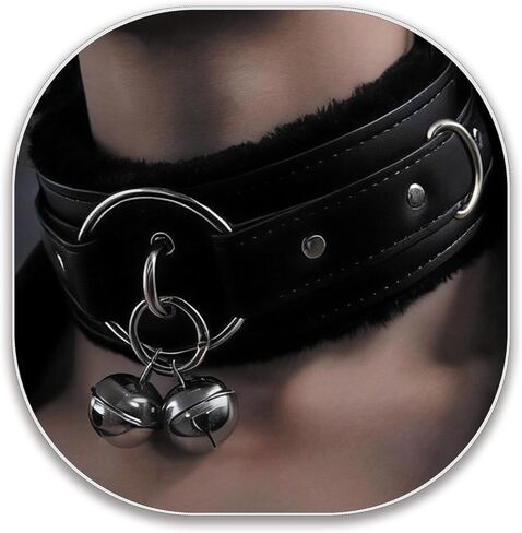 NouAn Punk choker leather Collar for women with Lock Bell O-ring Adjustable gothic Leather Choker Necklace Collar for Women Black in Kuwait