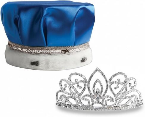 Blue Satin King Crown and Queen Tiara Royalty Set in Kuwait