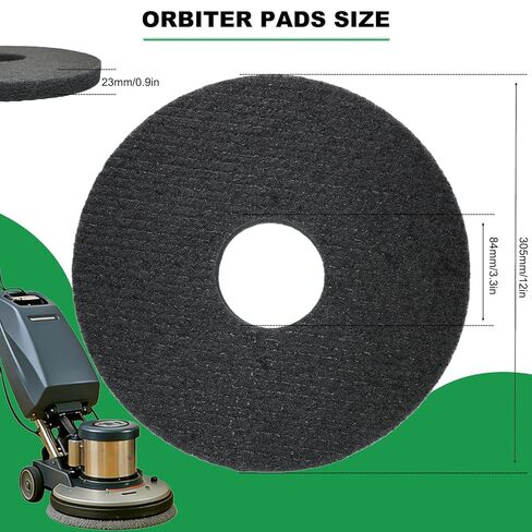 12" Cleaning Orbiter Pads - Commercial Floor Buffer Pads for Hardwood Floor Maintenance, Scrubbing, Polishing & Stripping - Compatible with Orbiter Machines (Black) in Saudi Arabia