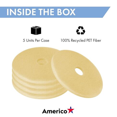 Americo Image-Beige Ultra High Speed Burnishing Floor Pad, Polish to High Gloss, Soft to Medium Finishes, 27" Diameter, 5 Pads/Case, Made in USA in Kuwait