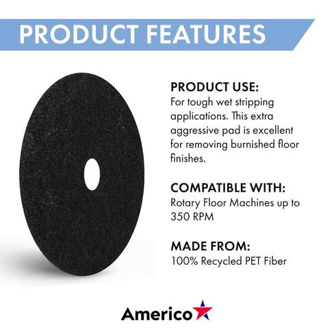 Americo HP500 Heavy Duty Stripping Floor Pad, 20" Diameter, 5 Pads/Case, Made in USA in Kuwait