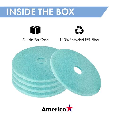 Americo Luster Lite Ultra High Speed Burnishing Floor Pad, Polish to High Gloss Finish, 14" Diameter, 5 Pads/Case, Made in USA in Kuwait