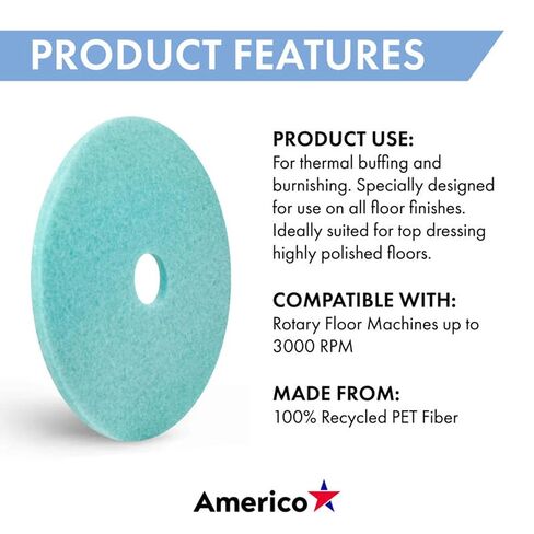 Americo Luster Lite Ultra High Speed Burnishing Floor Pad, Polish to High Gloss Finish, 14" Diameter, 5 Pads/Case, Made in USA in Kuwait