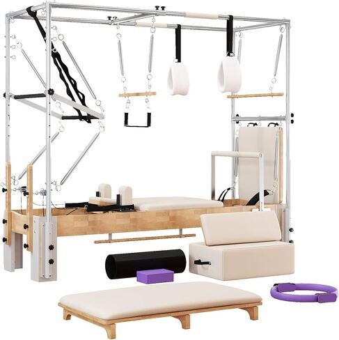 Professional Oak Wood Pilates Reformer Machine for Home Use & Studio, Pilates Equipment for Full Body Workout, Stability Training, Includes Jump Board, Sitting Box, and Accessories in Saudi Arabia