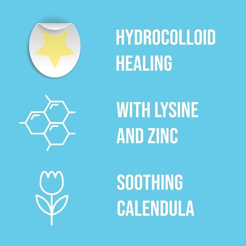 رقعة القرحة الباردة ليسين علاج القرحة الباردة للشفاه، بديل بلسم الشفاه ليسين لتخفيف التهدئة، رقعة بثور الحمى الطبية، إل-ليسين، الزنك والآذريون، تصميم على شكل نجمة in Kuwait