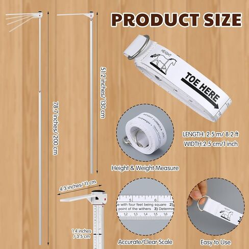 2 Pcs Horse Measuring Stick and Tape for Height and Weight, Height Pole, Accurately Measure The Basic Information of Horse, Measurable (20, Hands or Less) Horses in Saudi Arabia