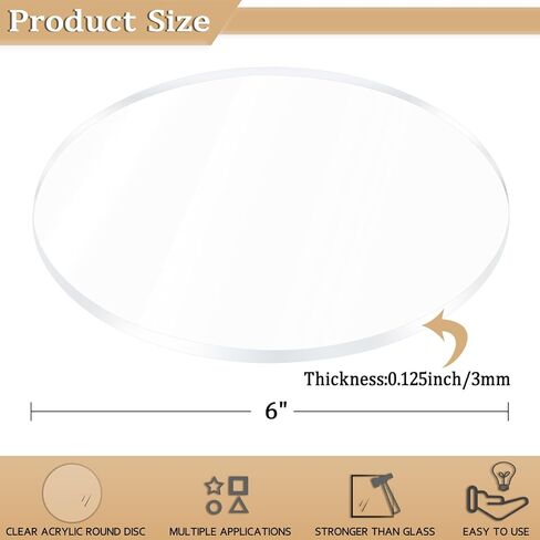 قطعتان من ورقة أكريليك دائرية شفافة مقاس 1/8 بوصة، ورقة زجاج شبكي بقطر 6 بوصة، مستديرة لأقراص الكيك، سطح طاولة زجاج شبكي، خلفيات أكريليك وحرف مشاريع العرض اليدوية in Kuwait