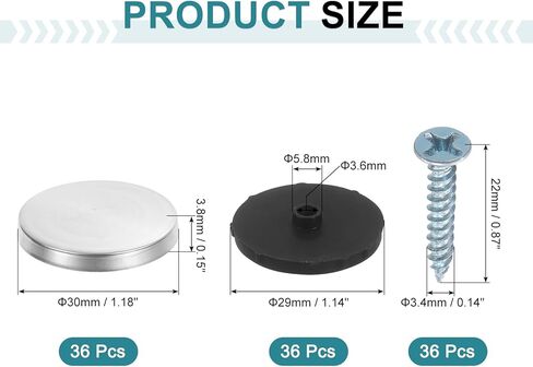 uxcell 36pcs Screw Covers Caps, 30mm Dia Stainless Steel Mirror Screws Decorative Cover Caps Nails Convex Gasket Mirror Screw Fasteners for Sign Advertising Hardware Construction, Silver in Saudi Arabia