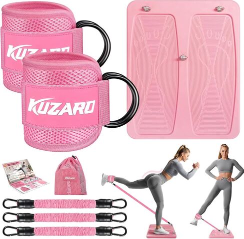 معدات تمارين الغلوت، معدات تمرين الساق والورك للنساء، أشرطة مقاومة مع أشرطة للكاحل ولوحة تمرين للياقة البدنية في صالة الألعاب الرياضية المنزلية، الركلات، دفعات الورك، تدريب الجزء السفلي من الجسم in Kuwait