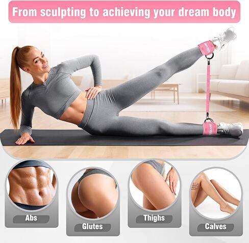 معدات تمارين الغلوت، معدات تمرين الساق والورك للنساء، أشرطة مقاومة مع أشرطة للكاحل ولوحة تمرين للياقة البدنية في صالة الألعاب الرياضية المنزلية، الركلات، دفعات الورك، تدريب الجزء السفلي من الجسم in Kuwait