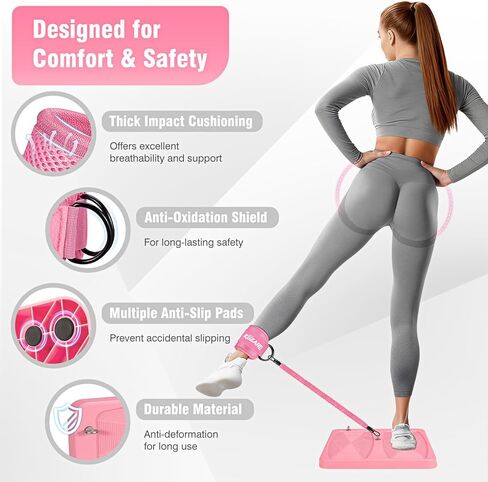 معدات تمارين الغلوت، معدات تمرين الساق والورك للنساء، أشرطة مقاومة مع أشرطة للكاحل ولوحة تمرين للياقة البدنية في صالة الألعاب الرياضية المنزلية، الركلات، دفعات الورك، تدريب الجزء السفلي من الجسم in Kuwait