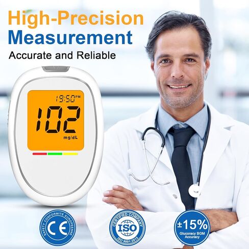 طقم مراقبة جلوكوز الدم، طقم اختبار سكر الدم مع 50 شريط اختبار سكر الدم، 50 مشرط، 1 جهاز قياس جلوكوز الدم، 1 جهاز وخز، لا يتطلب ترميز، طقم جهاز قياس جلوكوز الدم لاختبار مرض السكري للاستخدام في المنزل/السفر in Kuwait