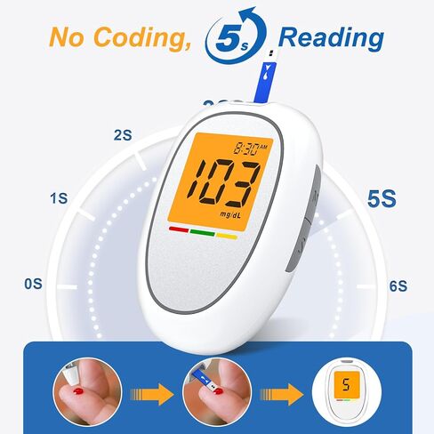 طقم مراقبة جلوكوز الدم، طقم اختبار سكر الدم مع 50 شريط اختبار سكر الدم، 50 مشرط، 1 جهاز قياس جلوكوز الدم، 1 جهاز وخز، لا يتطلب ترميز، طقم جهاز قياس جلوكوز الدم لاختبار مرض السكري للاستخدام في المنزل/السفر in Kuwait