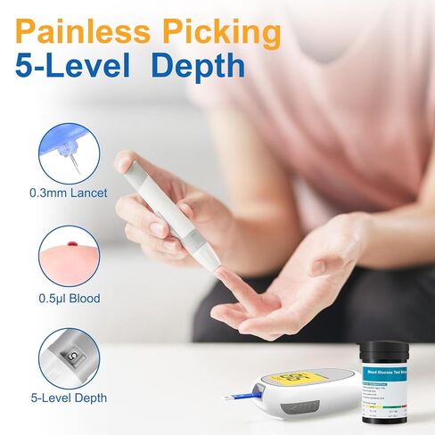 طقم مراقبة جلوكوز الدم، طقم اختبار سكر الدم مع 50 شريط اختبار سكر الدم، 50 مشرط، 1 جهاز قياس جلوكوز الدم، 1 جهاز وخز، لا يتطلب ترميز، طقم جهاز قياس جلوكوز الدم لاختبار مرض السكري للاستخدام في المنزل/السفر in Kuwait