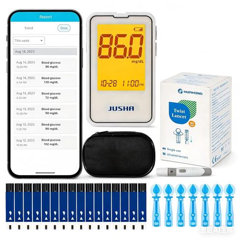 G-427B Bluetooth Blood Glucose Monitor Kit With Free APP - No Coding, 0.7µL Blood Sample, 5s Test, Large Backlit Display with 100 Strips &100 Lancets in Saudi Arabia