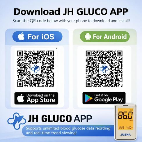 G-427B Bluetooth Blood Glucose Monitor Kit With Free APP - No Coding, 0.7µL Blood Sample, 5s Test, Large Backlit Display with 100 Strips &100 Lancets in Saudi Arabia