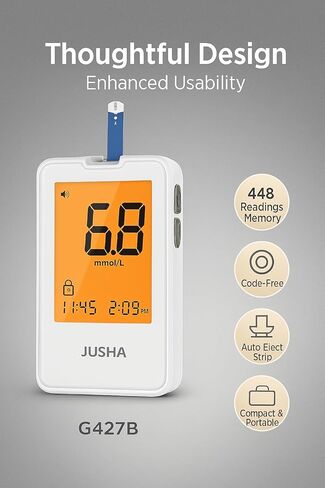 G-427B Bluetooth Blood Glucose Monitor Kit With Free APP - No Coding, 0.7µL Blood Sample, 5s Test, Large Backlit Display with 100 Strips &100 Lancets in Saudi Arabia