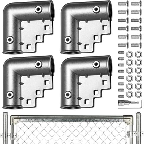 4 Pack Stainless Steel Chain Link Fence Gate Corners, for 1-3/8" x 1-3/8" Outdoor Diameter Pipe, Gate Elbow with 90 Degree Angle Design,Chan Link Fence Parts in Saudi Arabia