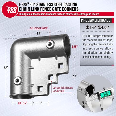 4 Pack Stainless Steel Chain Link Fence Gate Corners, for 1-3/8" x 1-3/8" Outdoor Diameter Pipe, Gate Elbow with 90 Degree Angle Design,Chan Link Fence Parts in Saudi Arabia
