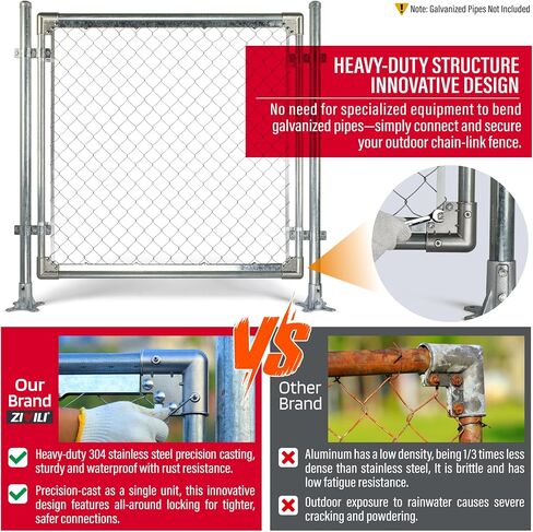 4 Pack Stainless Steel Chain Link Fence Gate Corners, for 1-3/8" x 1-3/8" Outdoor Diameter Pipe, Gate Elbow with 90 Degree Angle Design,Chan Link Fence Parts in Saudi Arabia