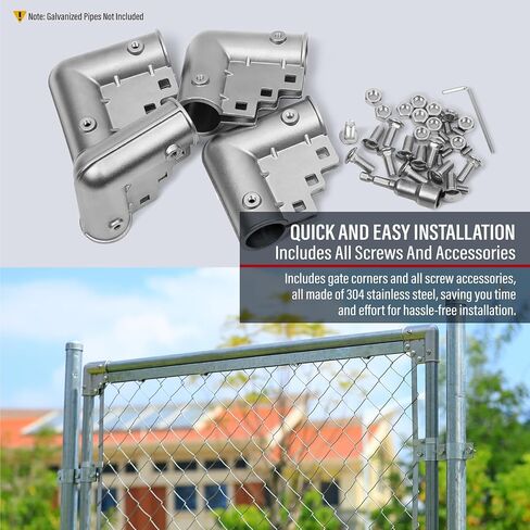 4 Pack Stainless Steel Chain Link Fence Gate Corners, for 1-3/8" x 1-3/8" Outdoor Diameter Pipe, Gate Elbow with 90 Degree Angle Design,Chan Link Fence Parts in Saudi Arabia