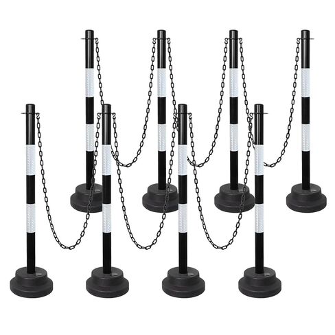 SHAREWIN 35" Traffic Delineator Posts with Weighted Base & Reflective Collar, Red Safety Stanchions Cones with 5FT Plastic S Hooks Chain - Parking Lot Barriers, Driving Training, Crowd Control 4 Pack in Kuwait