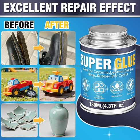 صمغ فائق، صمغ فائق لجميع الأغراض، 130 مل غراء شفاف عالي القوة مع فرشاة، غراء سيانوأكريليت سريع الجفاف للخشب والمطاط والجلود والبلاستيك والمعادن والحرف اليدوية والمزيد in Kuwait