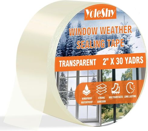 شريط عازل للطقس للنافذة الشفافة من YoleShy مقاس 5.08 سم × 30 ياردة، بدون بقايا، شريط عازل للنافذة شديد التحمل للأبواب في فصل الشتاء، مقاوم للبرودة، وختم نافذة مكيف الهواء in Kuwait