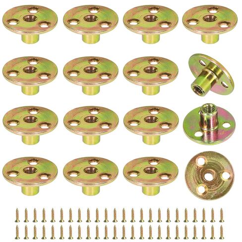 FoDau770 3/8"-16 Brad Hole T-Nut with Screws, Zinc Plated Carbon Steel 3-Hole T-Nuts, Insert Female Thread Mounting Fastener for Wood Furniture and DIY Project - 16 Set (64 Pieces) in Kuwait