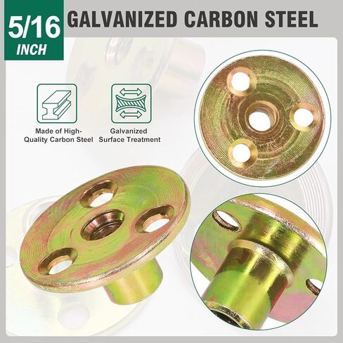 FoDau770 3/8"-16 Brad Hole T-Nut with Screws, Zinc Plated Carbon Steel 3-Hole T-Nuts, Insert Female Thread Mounting Fastener for Wood Furniture and DIY Project - 16 Set (64 Pieces) in Kuwait