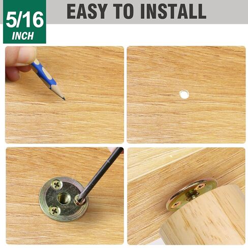 FoDau770 3/8"-16 Brad Hole T-Nut with Screws, Zinc Plated Carbon Steel 3-Hole T-Nuts, Insert Female Thread Mounting Fastener for Wood Furniture and DIY Project - 16 Set (64 Pieces) in Kuwait