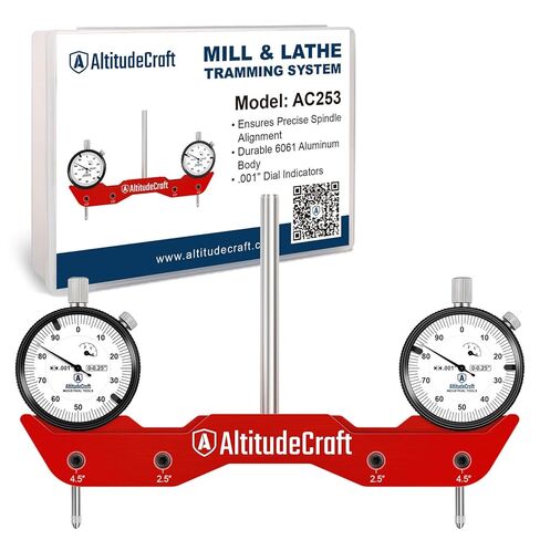 Precise Mill and Lathe Tramming System, Dual 0.001 Inch Dial Indicators, 1/4 Inch Shank CNC Router Calibration Tool for Mini Mills and Spindle Squaring, Protective Case Included in Kuwait