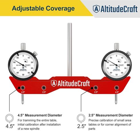 Precise Mill and Lathe Tramming System, Dual 0.001 Inch Dial Indicators, 1/4 Inch Shank CNC Router Calibration Tool for Mini Mills and Spindle Squaring, Protective Case Included in Kuwait