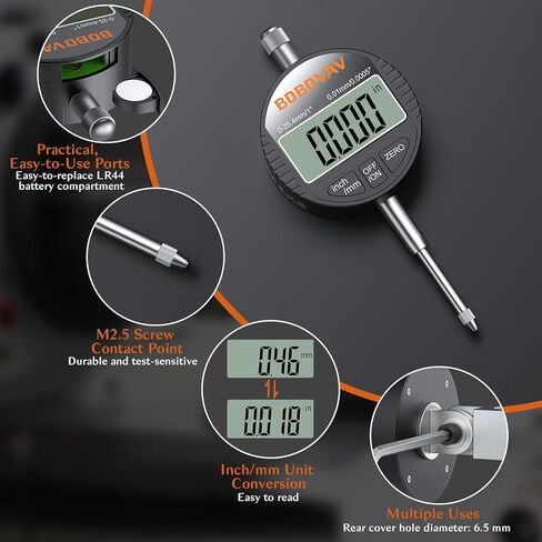 مؤشر رقمي للقرص الإلكتروني مقاس 0-1 بوصة/25.4 مم بدقة احترافية 0.01 مم، إعداد صفر وتحويل بوصة/متري - مثالي لقياس الحجم الصغير وتسوية الطابعة ثلاثية الأبعاد in Kuwait