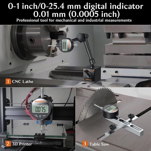 مؤشر رقمي للقرص الإلكتروني مقاس 0-1 بوصة/25.4 مم بدقة احترافية 0.01 مم، إعداد صفر وتحويل بوصة/متري - مثالي لقياس الحجم الصغير وتسوية الطابعة ثلاثية الأبعاد in Kuwait