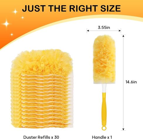 مجموعة من 30 قطعة منفضة غبار من سيتسيل مع منفضة غبار بمقبض واحد للتنظيف، عبوة منفضة للاستعمال مرة واحدة، مجموعة تنظيف منفضة متعددة الأسطح 360 لمروحة السقف والمكفوفين والأثاث in Kuwait