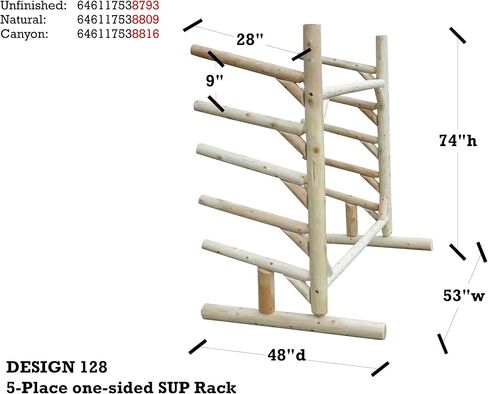 5-Place One-Sided SUP Log Rack, Outdoor Storage Racks, Paddle Board Rack for Storage Organizer, SUP Racks for Boat Storages, Paddleboard Stand - Natural + 15" Anchor Kit in Kuwait