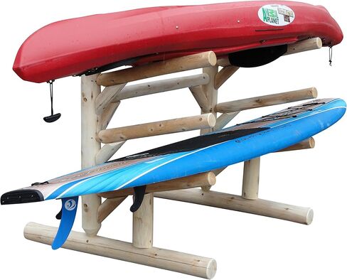 3-Place, One-Sided SUP Log Rack, Paddle Board Holder, Kayak Holder for Outside, Surfboard Stand, Paddle Boat Storage, Freestanding for Kayaks SUP Boards - Unfinished in Kuwait