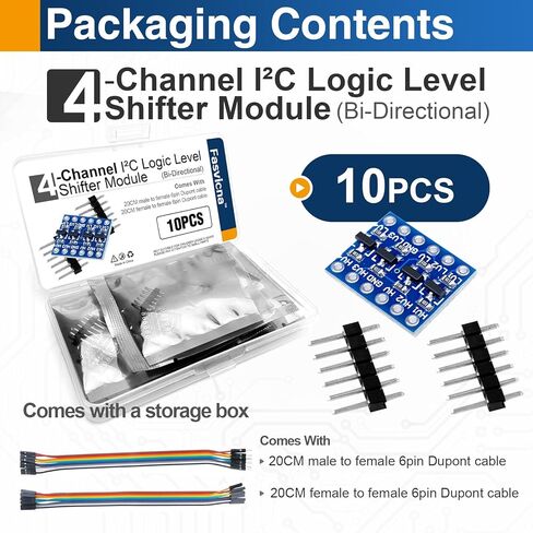 10 قطع وحدة تحويل المستوى المنطقي 4 قنوات، محول ثنائي الاتجاه 3.3 فولت إلى 5 فولت لـ I2C، UART، SPI، متوافق مع Arduino، ESP32، Raspberry Pi in Kuwait